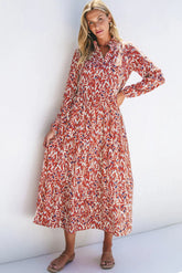 Printed Notched Long Sleeve Dress OutfitFlow